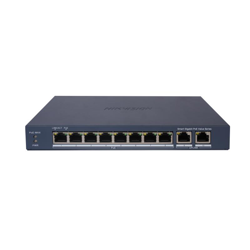 Switch 8 porturi gigabit hikvision ds-3e1510p-ei/m 8 × gigabit poe ports and 2 × gigabit