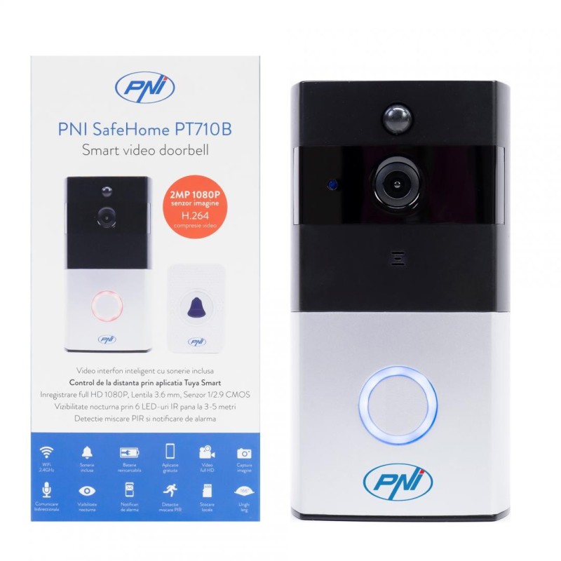 Interfon video inteligent pni safehome pt710b wifi hd p2p acumulator si sonerie 36 melodii inclusa