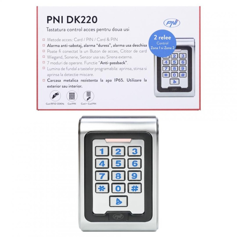 Tastatura control acces pni dk220 stand alone exterior si interior ip65 cu 2 relee culoare: