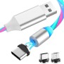 Cablu de Incarcare Magnetic USB la Type-C, Micro-USB, Lightning 1m - Techsuit LED Flowing - White